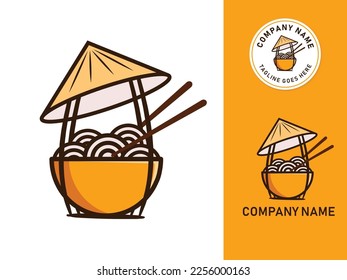 The yellow bowl Noodles with chopstick logo design template, suitable for any business related to soup, shop, ramen, noodles, fast food restaurants, Korean food, Japanese food on a white background.