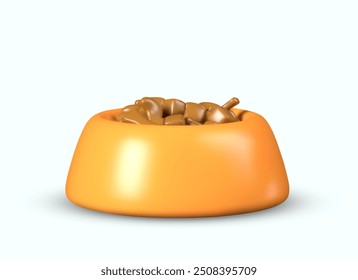 Yellow bowl with pet food. Appetizing food for dog. Pate for cat