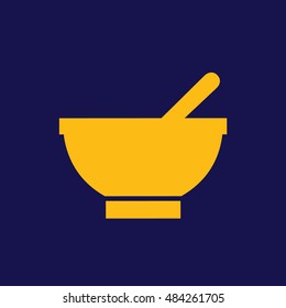 Yellow bowl vector icon. Blue background