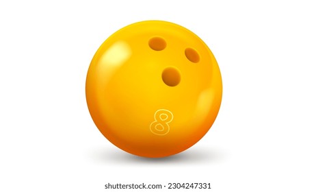 Yellow bowling ball isolated on white background. 3d vector illustration

