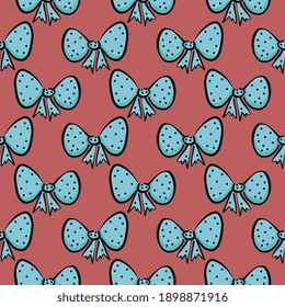 Yellow bow,seamless pattern on dark red background.