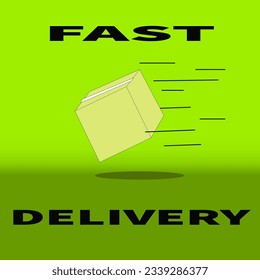 yellow box flying delivery on a green background with the inscription fast delivery