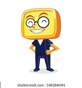 yellow box head mascot character vector.
with blue shirt