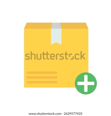Yellow box icon with a green plus sign. Represents adding items, delivery, or positive inventory.