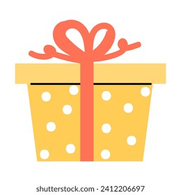yellow box isolated icon with orange bow. Vector illustration suitable for greeting card, banner, celebration design. 