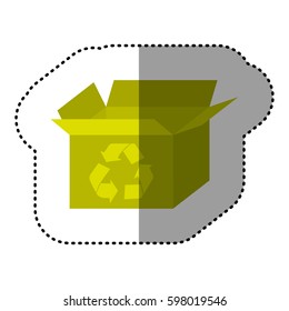 yellow box open with recycle symbol icon, vector illustraction design