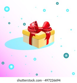 Yellow box with a red ribbon. Gift