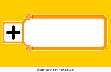 Yellow box with white frame for your text and plus symbol