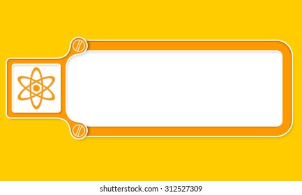 Yellow box with white frame for your text and science symbol