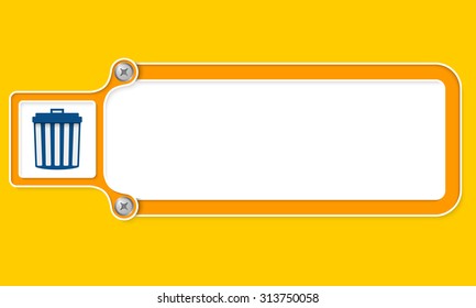 Yellow box with white frame for your text and trashcan