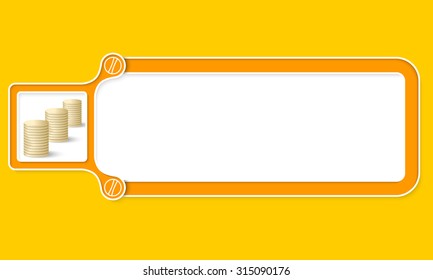 Yellow box with white frame for your text and coin