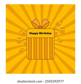 Yellow box-shaped birthday gift vector with line motif