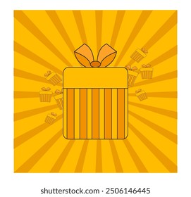 Vector de regalo de cumpleaños en forma de caja amarilla con motivo de línea
