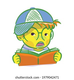 The yellow boy is reading