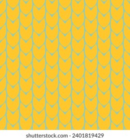 Yellow braided yarn braids in a seamless pattern on a blue background