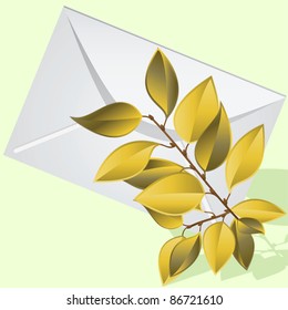 The yellow branch lies on an envelope. Vector illustration