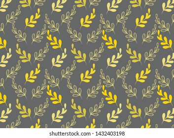 yellow branch repeated pattern on a grey background,spring themed design,vector illustration