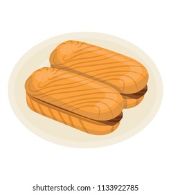 
Yellow bread placed over each other in form of sandwich making icon for hot dog sandwich 
