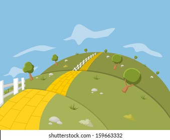 Yellow Brick Road On Green Hill 