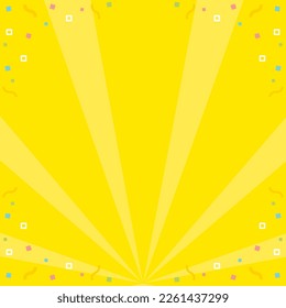 Yellow bright background with confetti dancing on it. Square.