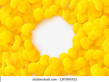 Yellow Bright background. Design elements of the liquid rounded plastic shapes, smooth sea stones, Flat Liquid splash bubble. 3d fluid objects. Modern abstract pattern organic substances