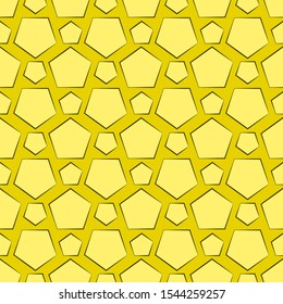 Yellow bright background of regular pentagons with a black stroke. Optical illusions of volume or movement.