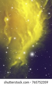 Yellow bright cosmic background. Nebula in outer space vector illustration for astrology or science art.