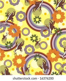 Yellow bright flower background with creeping frogs