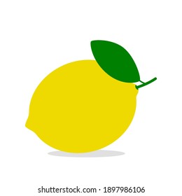 gelbe helle Zitrone mit Blatt. Symbol einzeln auf weißem Hintergrund. Vektorgrafik
