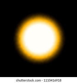 Yellow bright light sphere. Sun eclipse begin. Vector illustration on black background