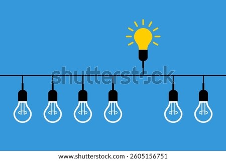 yellow bright lightbulb one side and white switched off other side, leadership concept