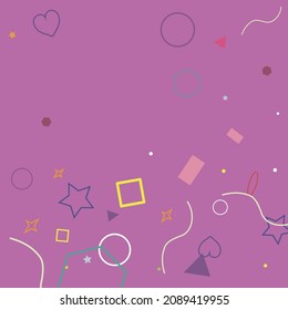 Rectángulo rosa brillante amarillo cuadrado Zigzag Colorful Simple Hipster Art. Círculo Pastel Corazón Verde Violeta Estrellas Lime Diseño Pic. Ola de Oval Púrpura Rojo Diseño Geométrico Polígono Simple.