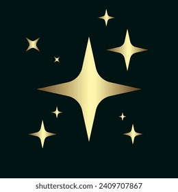 Yellow bright stars, set of gold stars, Star with 6 corners, premium stars on Dark background, vector illustration