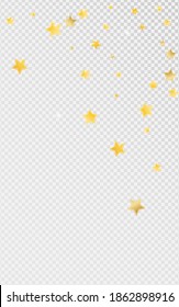 Yellow Bright Stars Vector Transparent Background. Galaxy Dust Background. Glitter Illustration. Gold Magic Space Border.