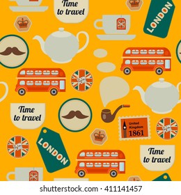 yellow british seamless pattern with teapot