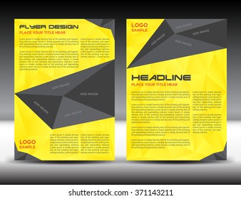 yellow Brochure Flyer template, size A4, Front page and back page, vector illustration, flyer design on yellow background, Annual report cover design, infographics, newspaper, polygon background