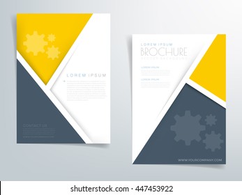 Yellow brochure template flyer background and header design triangle black element with white space for text and message in A4 size , Vector