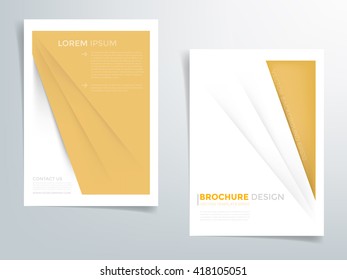 Yellow brochure template flyer design vector background with sample text overlap white paper layer yellow element for A4 size