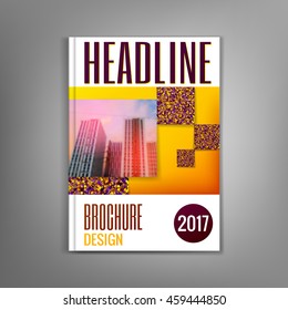 Yellow brochure template, flyer, leaflet, presentation covers, annual report, magazine cover. Modern dynamic design. Vector illustration.