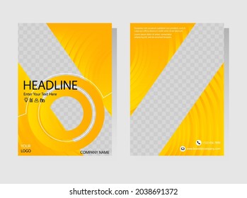 Yellow brochure templates. Geometry corporate presentation, A4 size flyer, book cover template. Abstract vector design. Leaflet layout in A4 size.