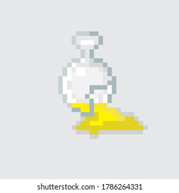 Yellow broken bottle pixel art. Vector picture.