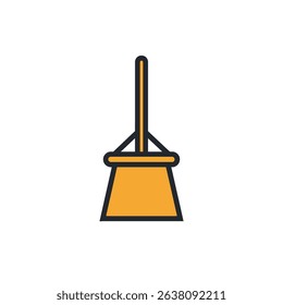 Yellow broom stands isolated cleaning tool simple background
