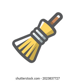 Yellow Broom wirh wooden handle Vector icon Cartoon illustration