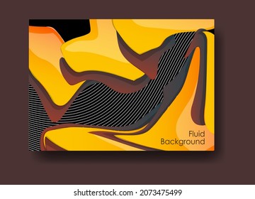 Yellow brown abstract fluid background. Liquid dynamic gradient wave. Liquid marble texture. Vector illustration
