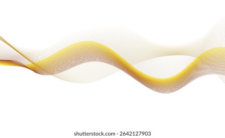 Yellow and Brown Abstract Wave Lines on White Background