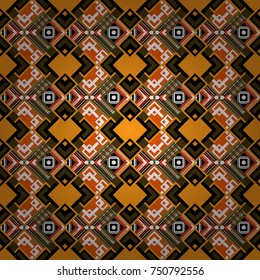 Yellow, brown and black abstract background painted geometry shine and layer element seamless pattern. Vector illustration.