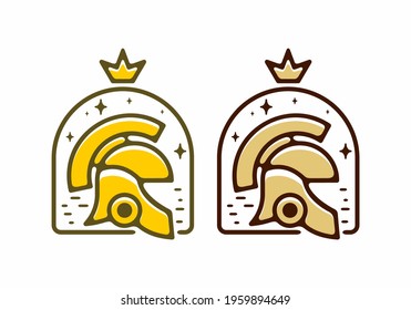 Yellow and brown color of king warrior helmet flat illustration design