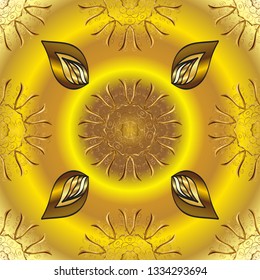 Yellow and brown and golden pattern. Seamless abstract background with repeating elements. Elegant vector classic pattern.