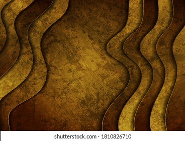 Yellow brown grunge waves abstract material background. Vector design