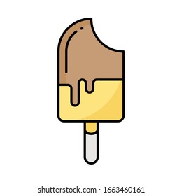 Yellow and Brown Ice cream Stick Concept, Ice lolly cold dessert on white background, Chocolate and Vanilla flavor Frozen dairy Ice cream Vector Color Icon Design